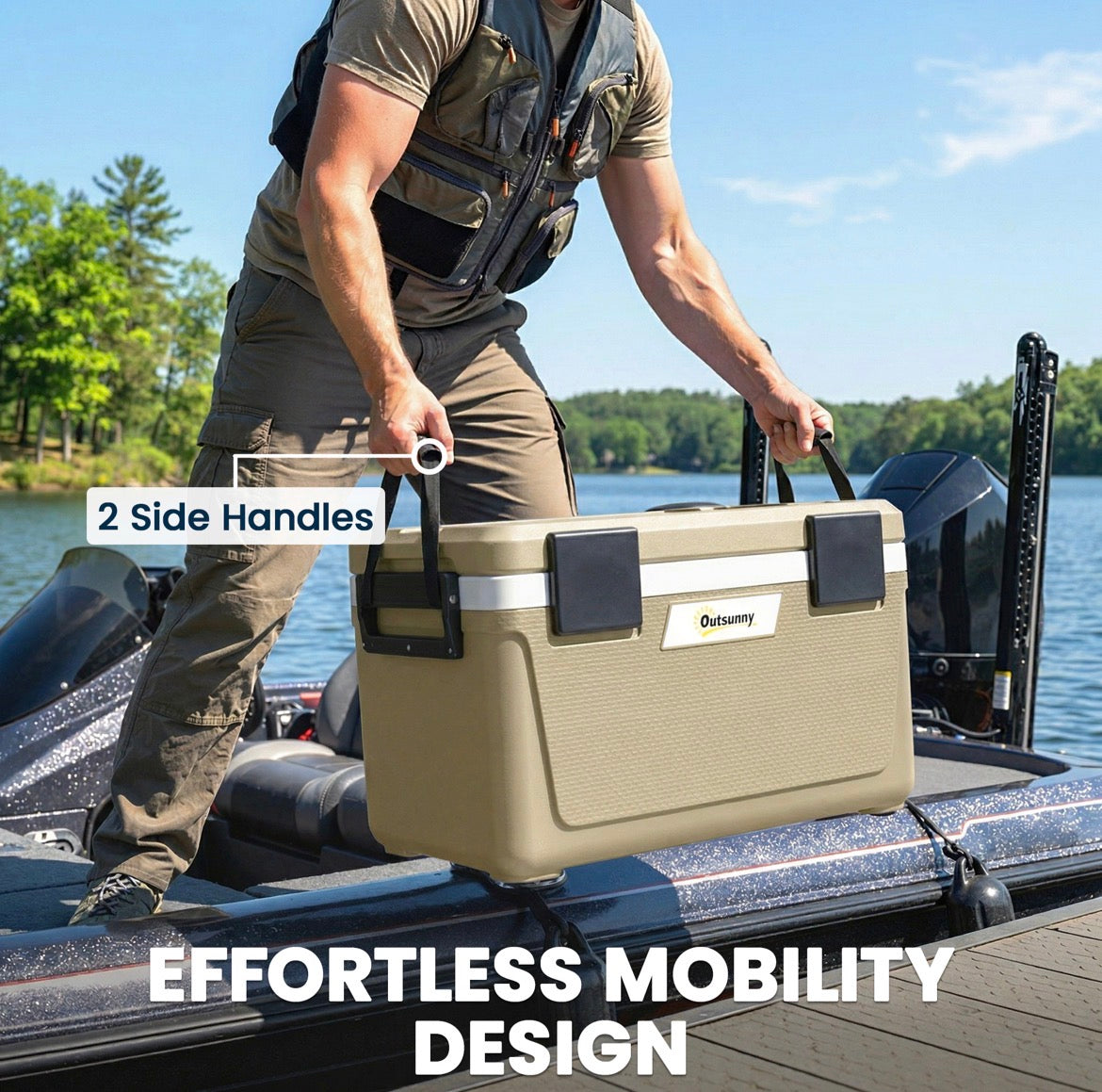 Insulated Cool Box, Lightweight Portable Ice Cooler with Handle, Lid and Drain Valve, 42.6L