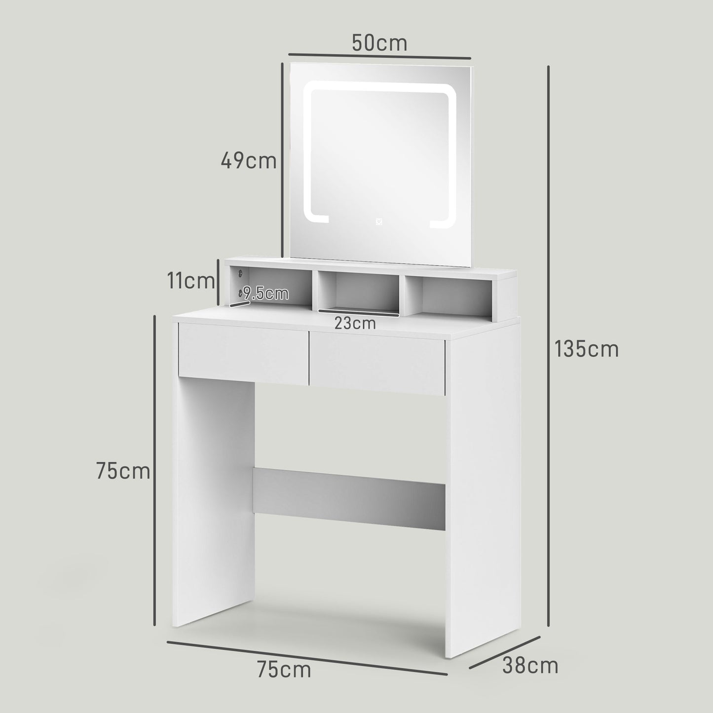 Storage Dressing Table, With LED Light Mirror
