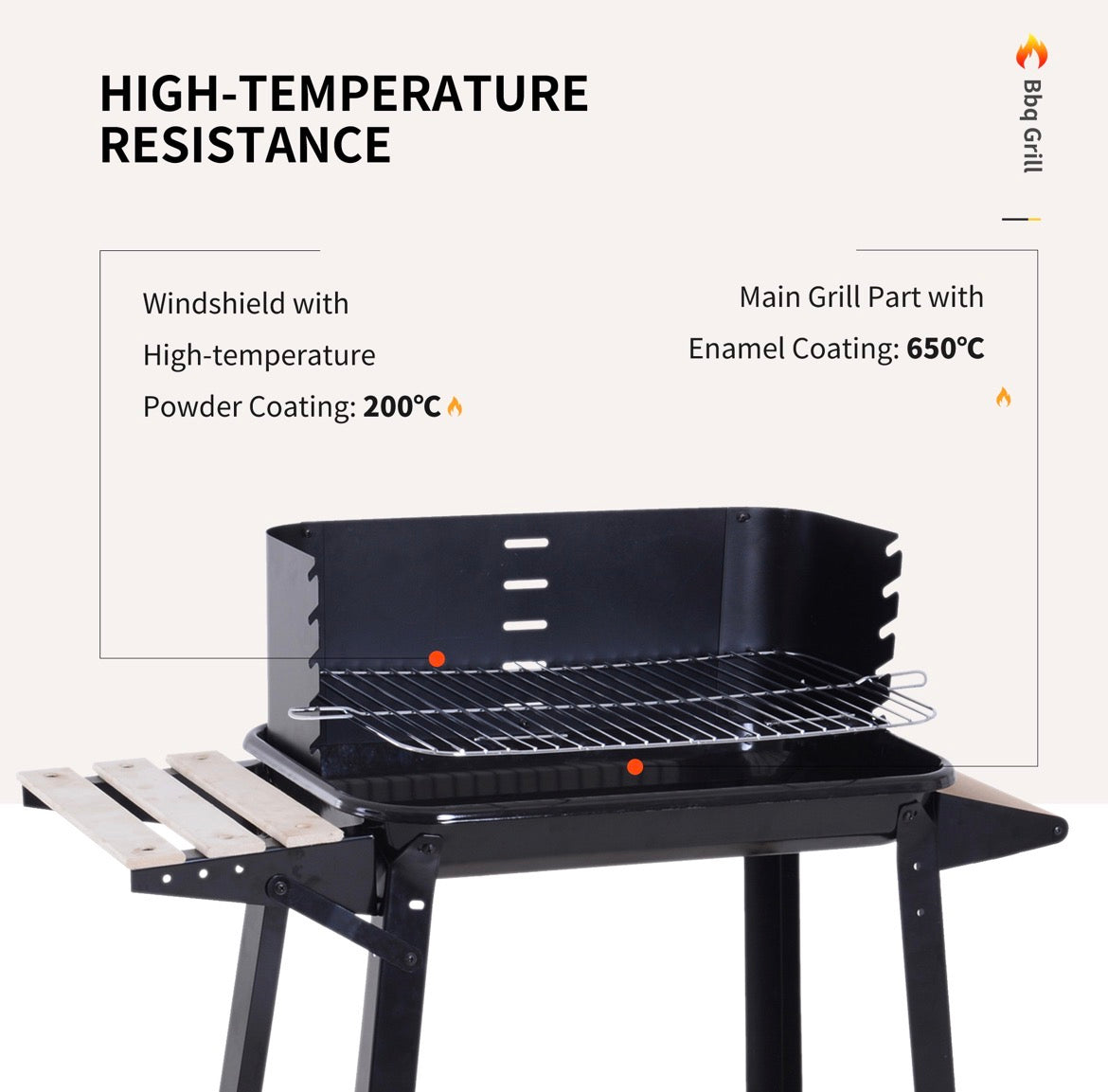 Charcoal BBQ Barbecue Grill Outdoor Patio Garden Heating Smoker with Side Trays Storage Shelf and Wheels