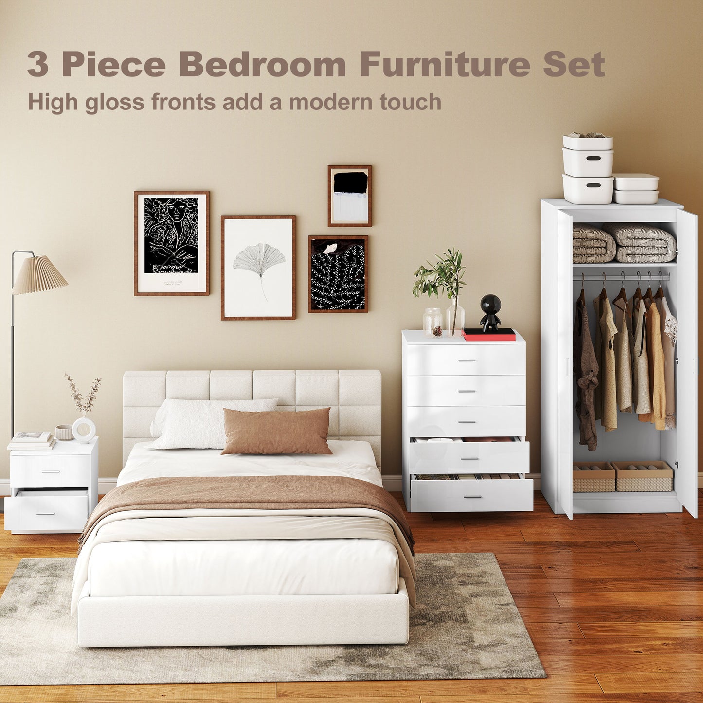 High Gloss 3 Piece Trio Bedroom Furniture