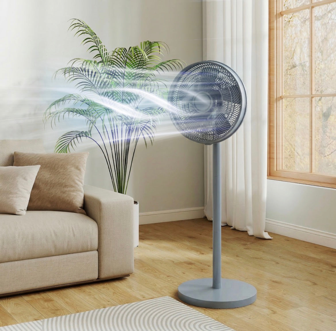 40 cm Standing Fan, Cooling Floor Fan with 80° Oscillating, Adjustable Tilt and Height, 4 Speed, Remote Control