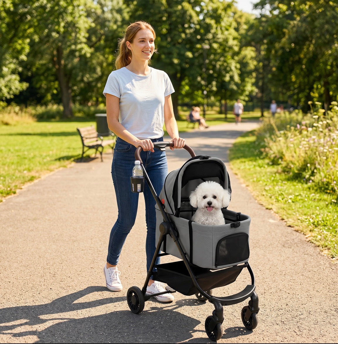 PawHut Dog Stroller, 3 in 1 Foldable Pet Stroller for Small Puppy Cat with Detachable Travel Carrier, Storage Basket