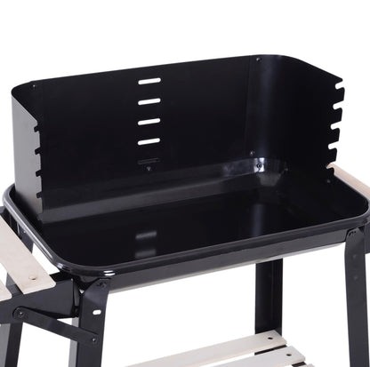 Charcoal BBQ Barbecue Grill Outdoor Patio Garden Heating Smoker with Side Trays Storage Shelf and Wheels