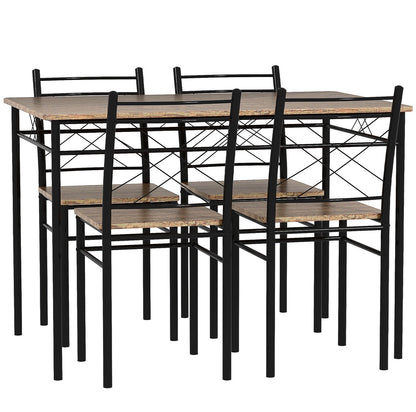 Five-Piece Minimal Dining Set Oak-Effect Black Table & Chairs Modern Home Furniture