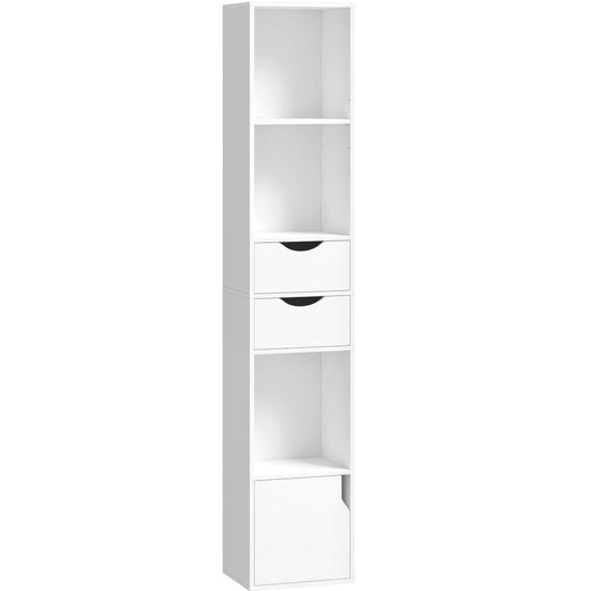 Bookcase with Drawers Adjustable Shelf Bookshelf with 2 Drawers and Cabinet