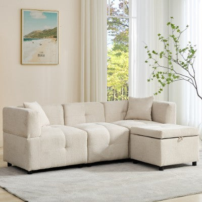 80-Sectional Sofa Couch With Removable Storage Ottoman