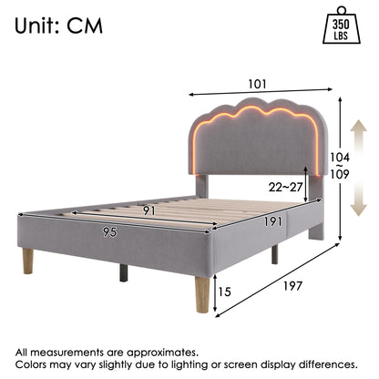 Grey Linen Single Bed 3ft with LED Lights