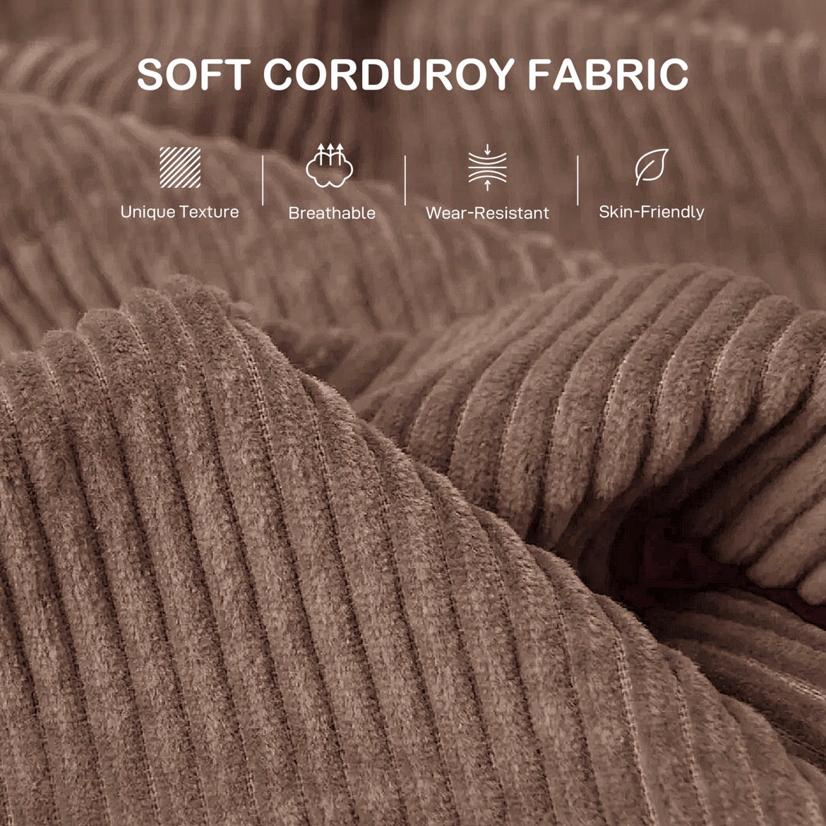 Modern 3 Seater Sofa with Spring Cushion, 212 cm Fabric Jumbo Cord Sofa Couch with 2 Scatter Cushions, Upholstered Corduroy Settee for Living Room, Bedroom, Home Office