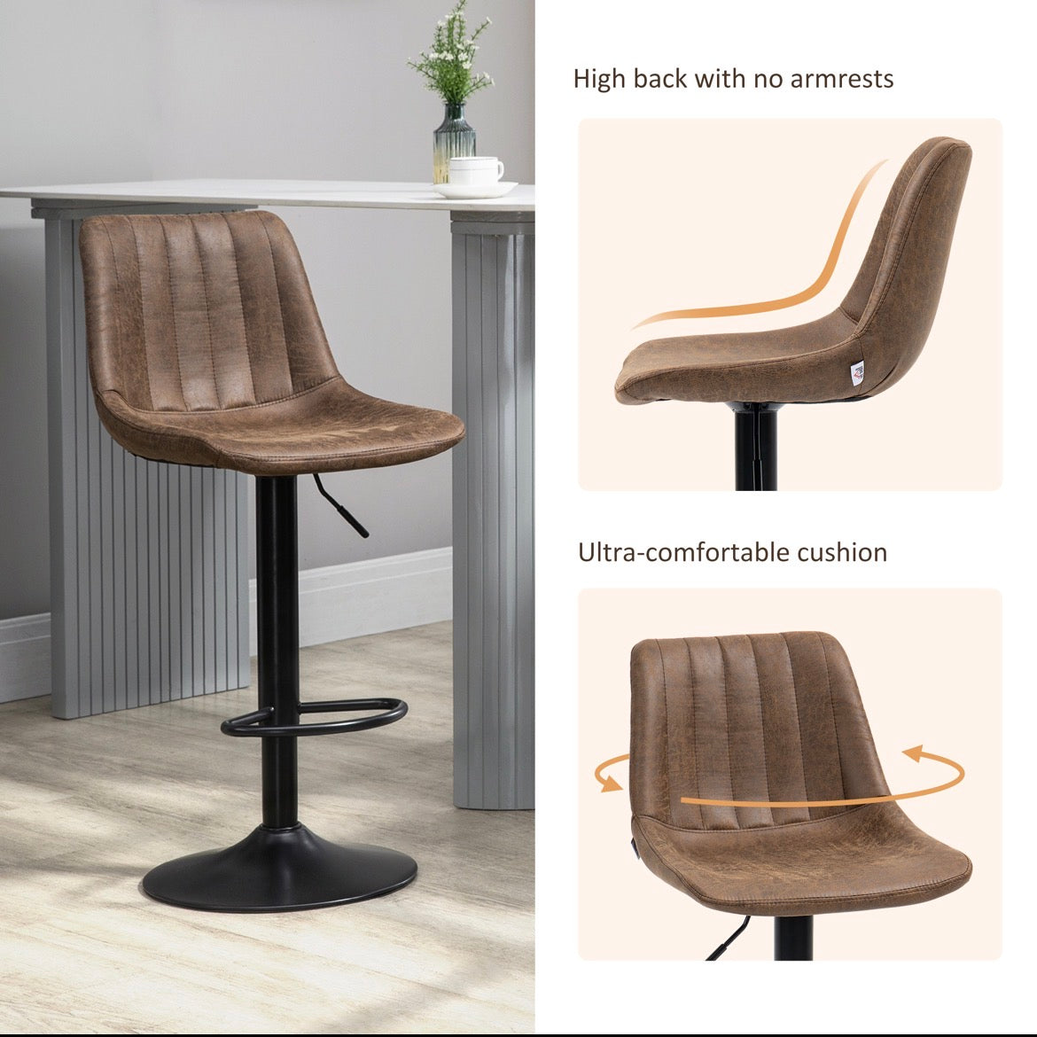 Leather Upholstered Bar Stools-Set of 2