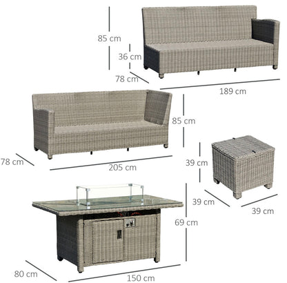 8-Seater Outdoor PE Rattan Sofa Set Conversation Set w/ Fire Pit Table, L-Shape Sofa, Footstool and Furniture Cover
