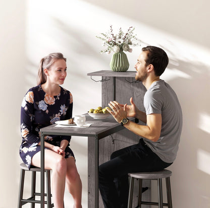 3 Pieces Dining Room Set, 2 Round Stools with Footrest, 6-Tier Dining Table with Storage Shelves
