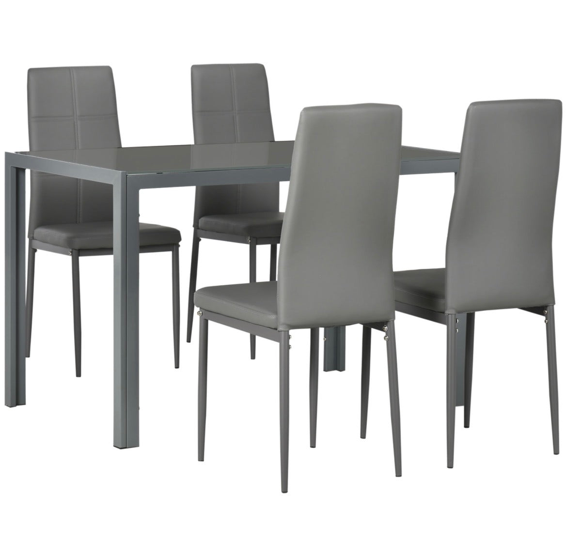Modern Dining Table Set for 4, Space-Saving 5 Pieces Kitchen Table Set with Rectangle Table and Steel Frame