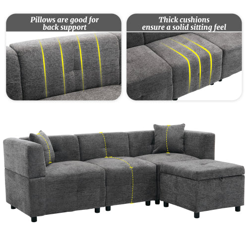 80-Sectional Sofa Couch With Removable Storage Ottoman
