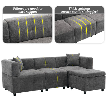 80-Sectional Sofa Couch With Removable Storage Ottoman