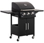 3 Burner Gas BBQ Grill Outdoor Portable Barbecue Trolley w/ Warming Rack, Side Shelves, Storage Cabinet