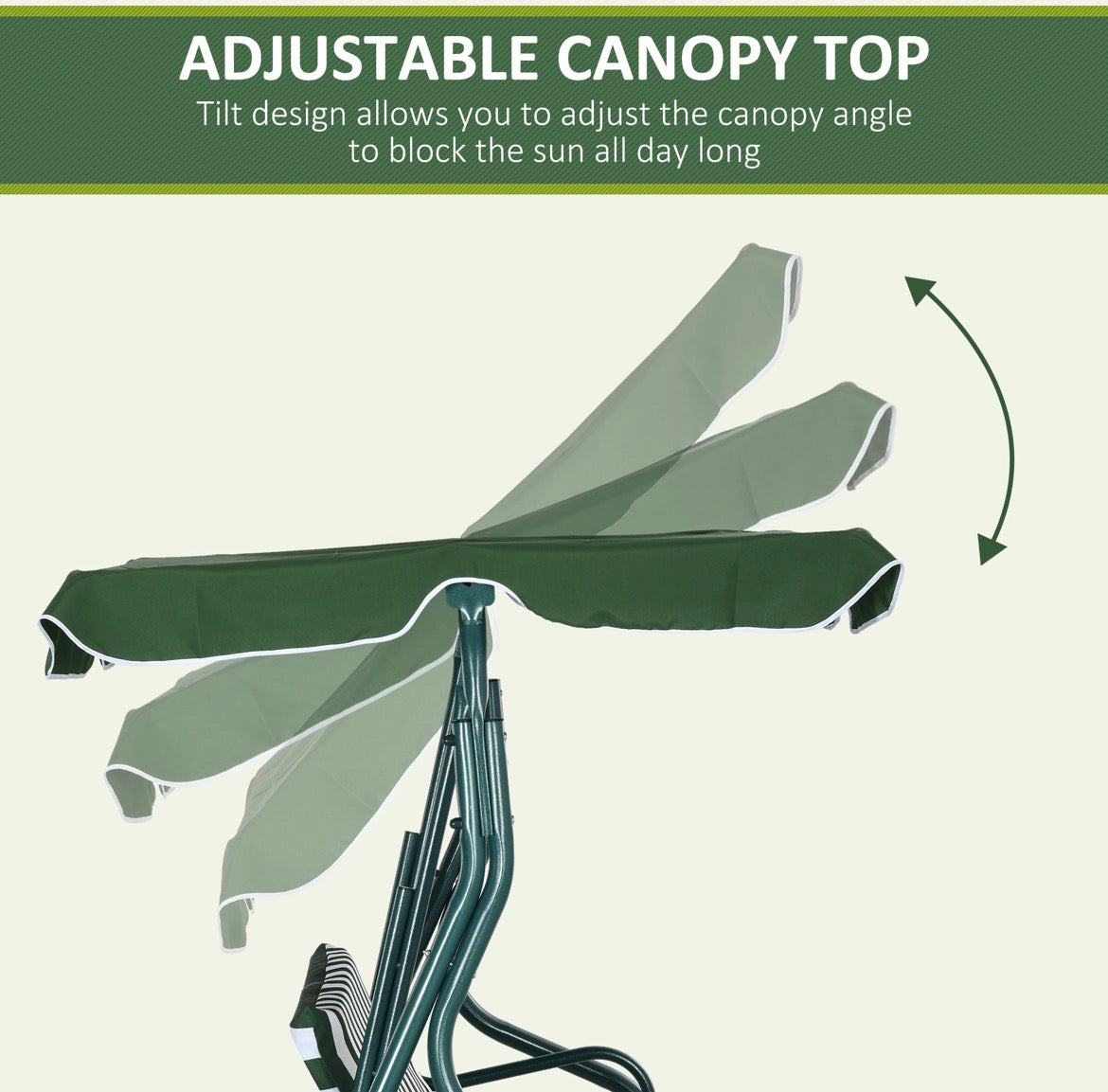3-Seater Garden Swing Seat With Adjustable Canopy and Cushion