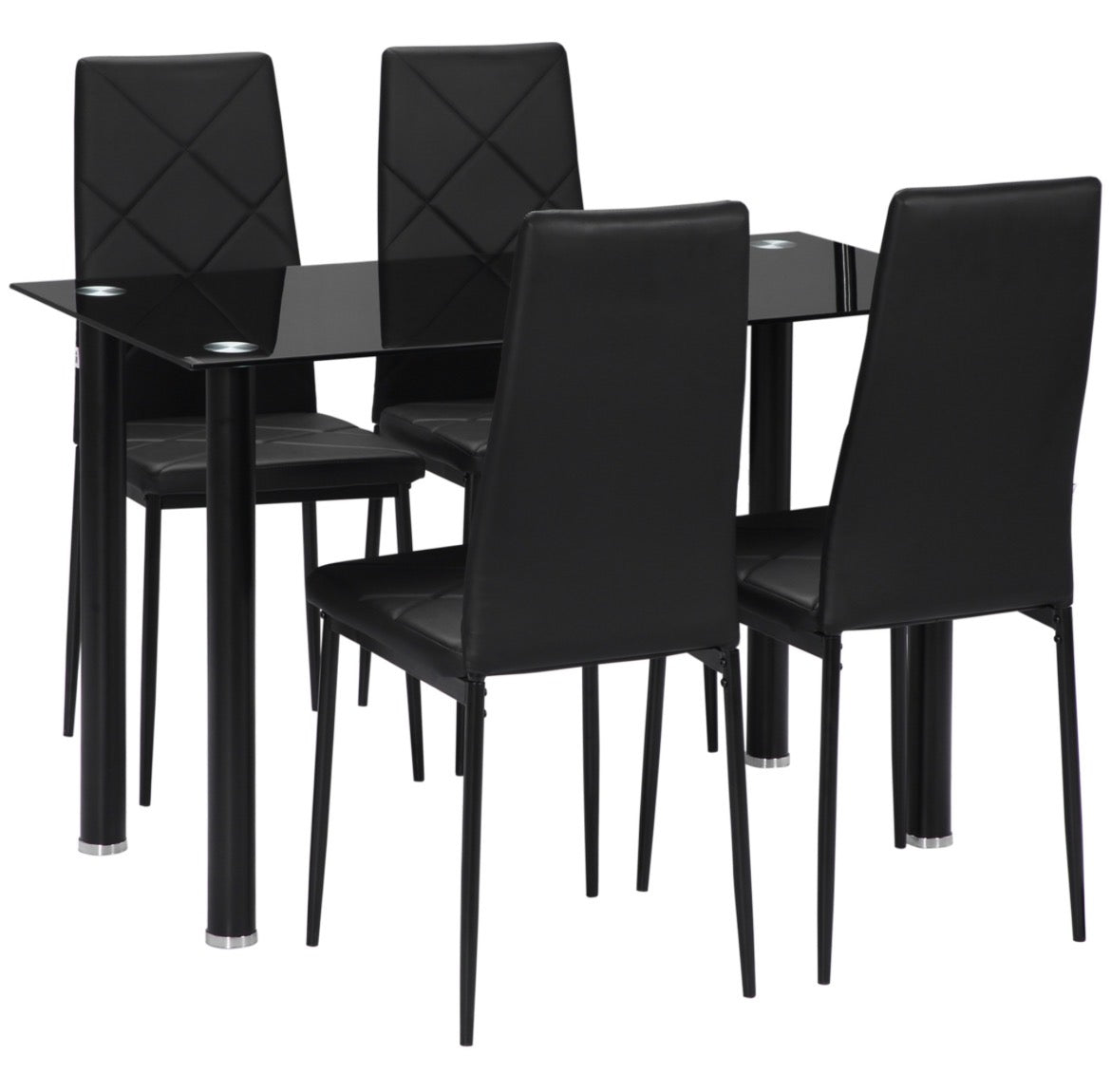 Modern Dining Table Set for 4, Space-Saving 5 Pieces Kitchen Table Set with Rectangle Table and Steel Frame