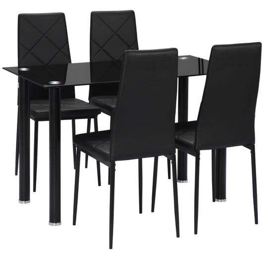 Modern Dining Table Set for 4, Space-Saving 5 Pieces Kitchen Table Set with Rectangle Table and Steel Frame