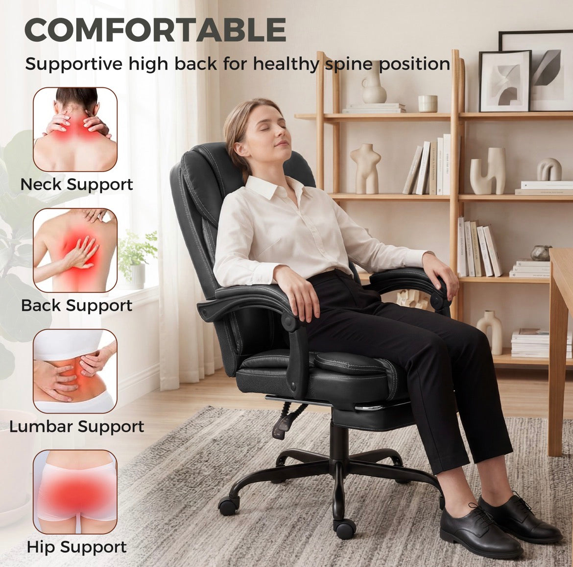 Executive Home Office Chair Reclining Function Footrest Computer Desk Chair High Back