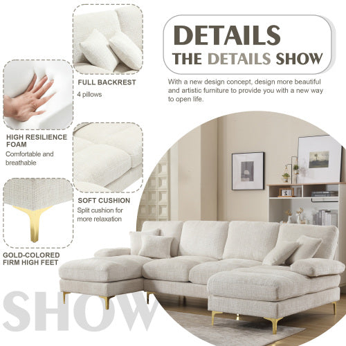 Modular Sofa Double Chaise With Chenille Fabric