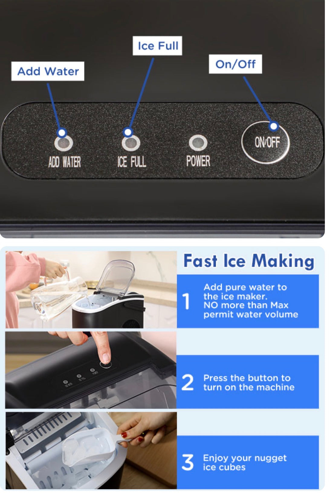 Portable Ice Maker Machine Countertop 12 KG in 24 H 9 Cubes in 6 Mins with Handle Ice Scoop and Basket for Home Office Kitchen Bar Party RV