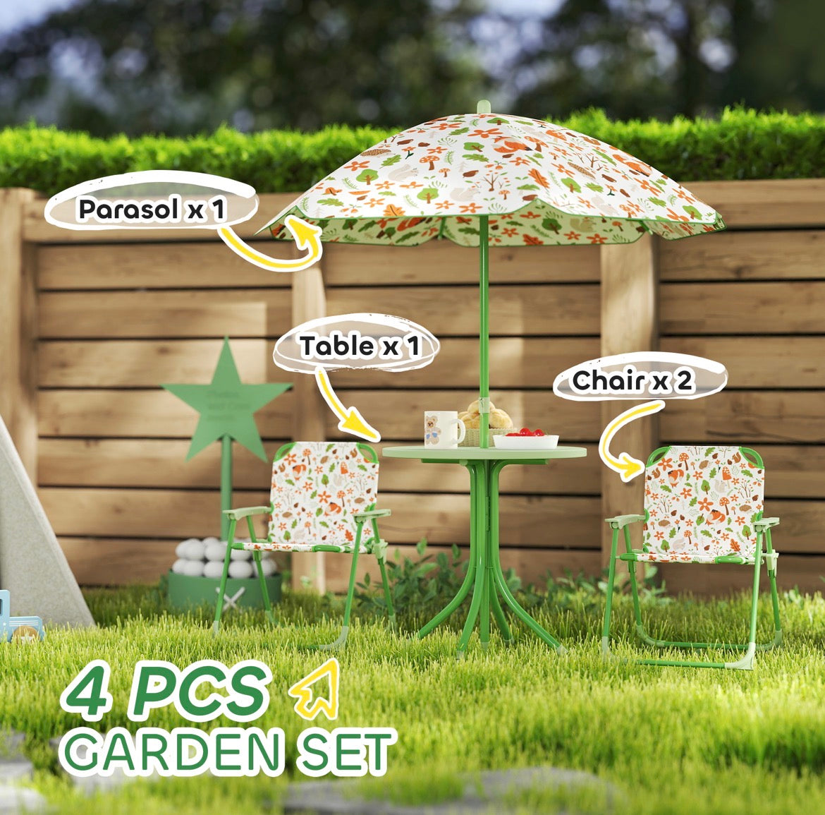 Outsunny Kids-Parasol Picnic Table and Chair Set