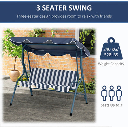 3-Seater Garden Swing Seat With Adjustable Canopy and Cushion