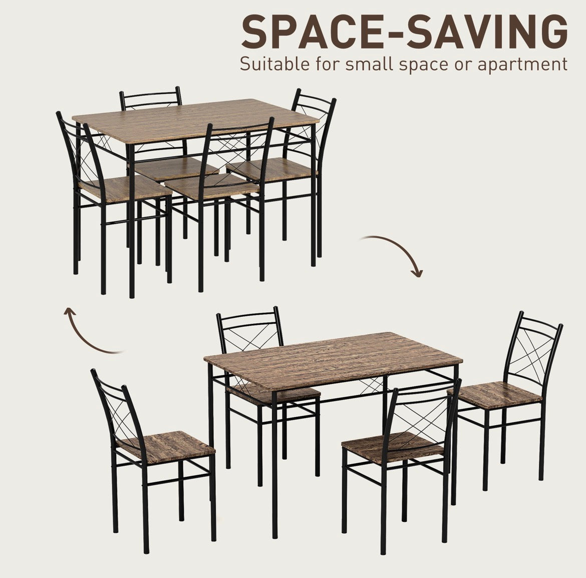 Five-Piece Minimal Dining Set Oak-Effect Black Table & Chairs Modern Home Furniture