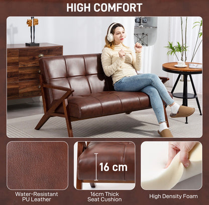 2-Seater Vintage PU Leather Sofa – Brown