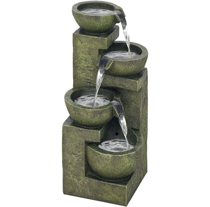 Garden Water Feature Waterfall Fountain with 4-Tier Stone Look Bowls, Adjustable Flow