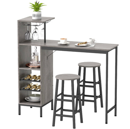 3 Pieces Dining Room Set, 2 Round Stools with Footrest, 6-Tier Dining Table with Storage Shelves