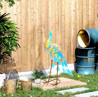 Peacock Garden Statue, Standing Garden Ornament, Metal Garden Gift with Stakes for Patio Pond Landscape Decoration