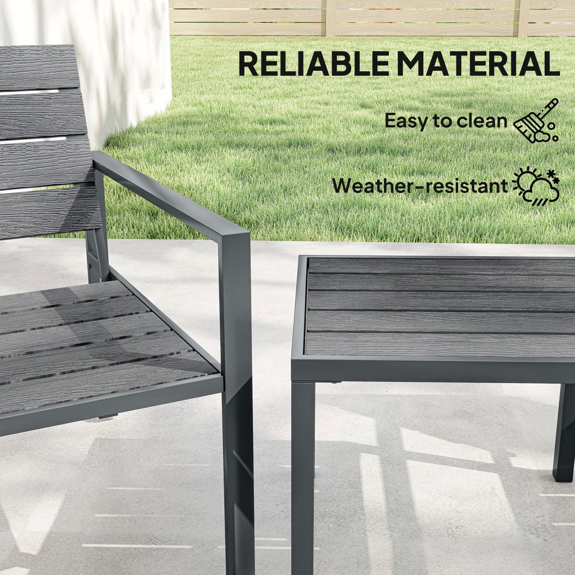 3 Pieces Garden Bistro Set for 2, Outdoor Bistro Table and Chairs with Metal Frame, Plastic Patio Furniture Set