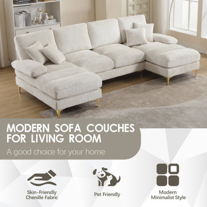 Modular Sofa Double Chaise With Chenille Fabric