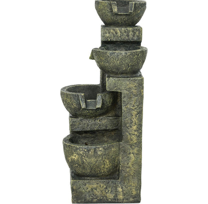 Garden Water Feature Waterfall Fountain with 4-Tier Stone Look Bowls, Adjustable Flow