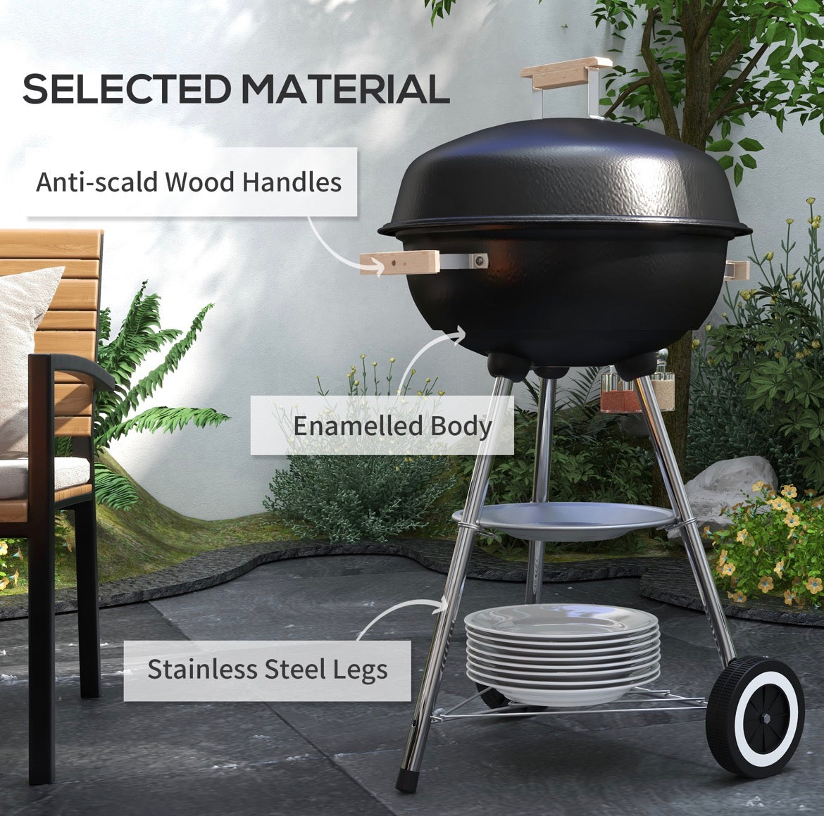 Portable Charcoal Grill BBQ Smoker with Lid Outdoor Heat Control Party Patio Barbecue Garden