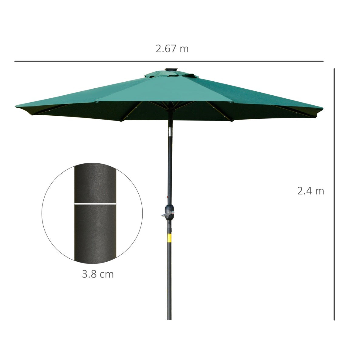 2.7m Outdoor Patio Garden Umbrella Parasol with Tilt Crank and 24 LEDs Lights
