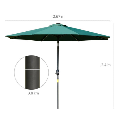 2.7m Outdoor Patio Garden Umbrella Parasol with Tilt Crank and 24 LEDs Lights