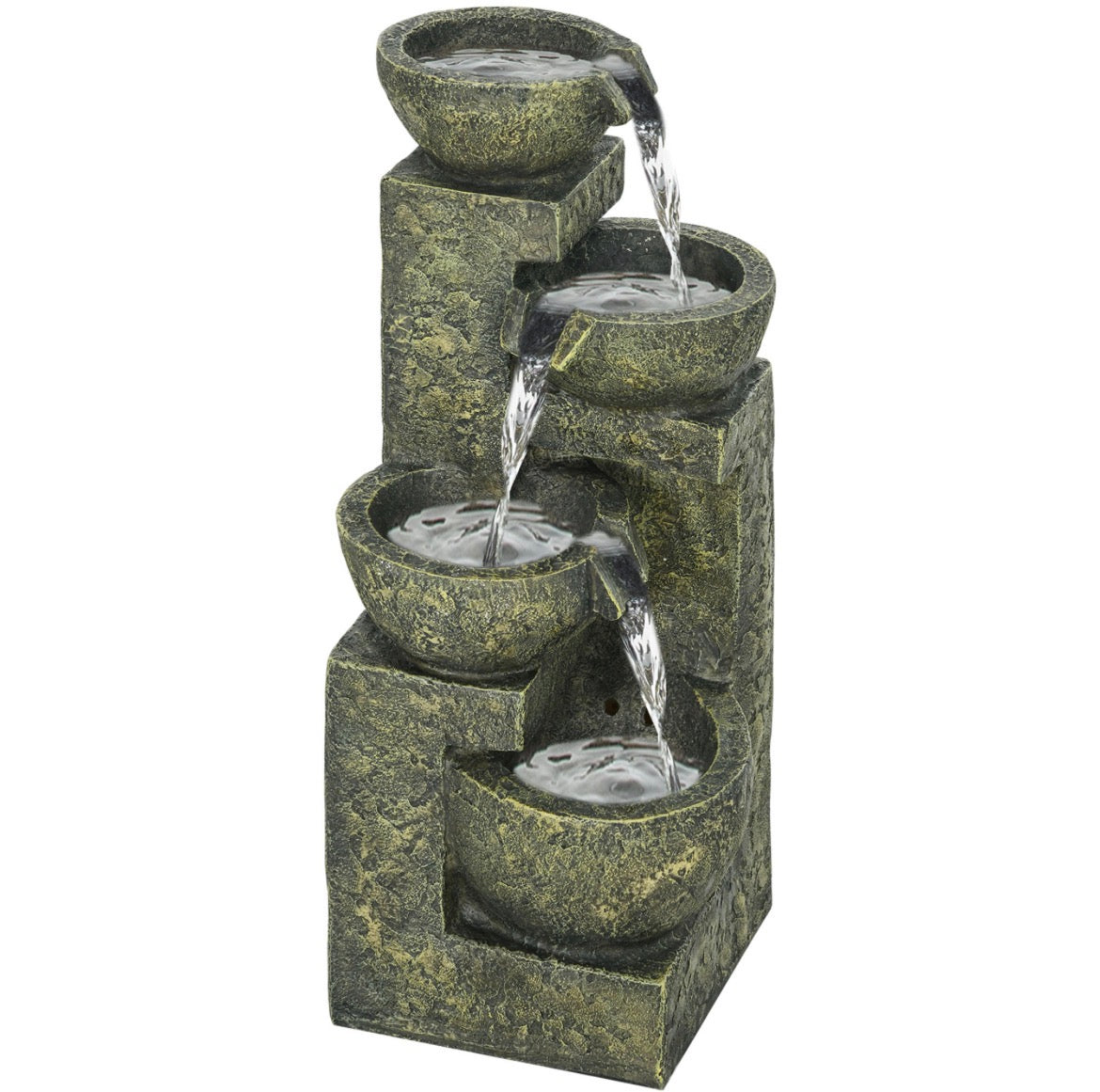 Garden Water Feature Waterfall Fountain with 4-Tier Stone Look Bowls, Adjustable Flow