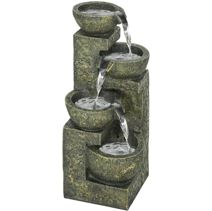 Garden Water Feature Waterfall Fountain with 4-Tier Stone Look Bowls, Adjustable Flow