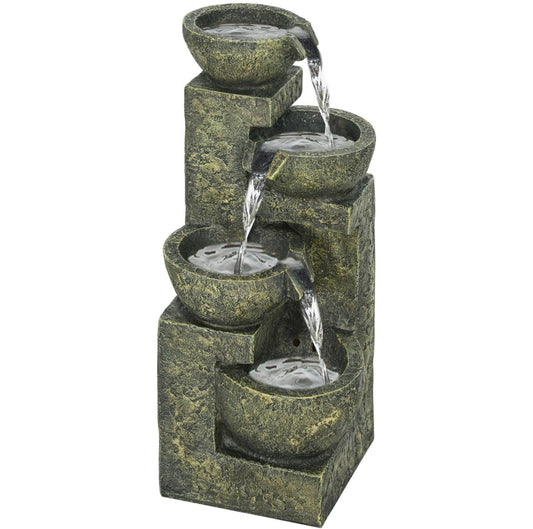 4-Tier Stone Look Garden Waterfall Fountain — Adjustable Flow