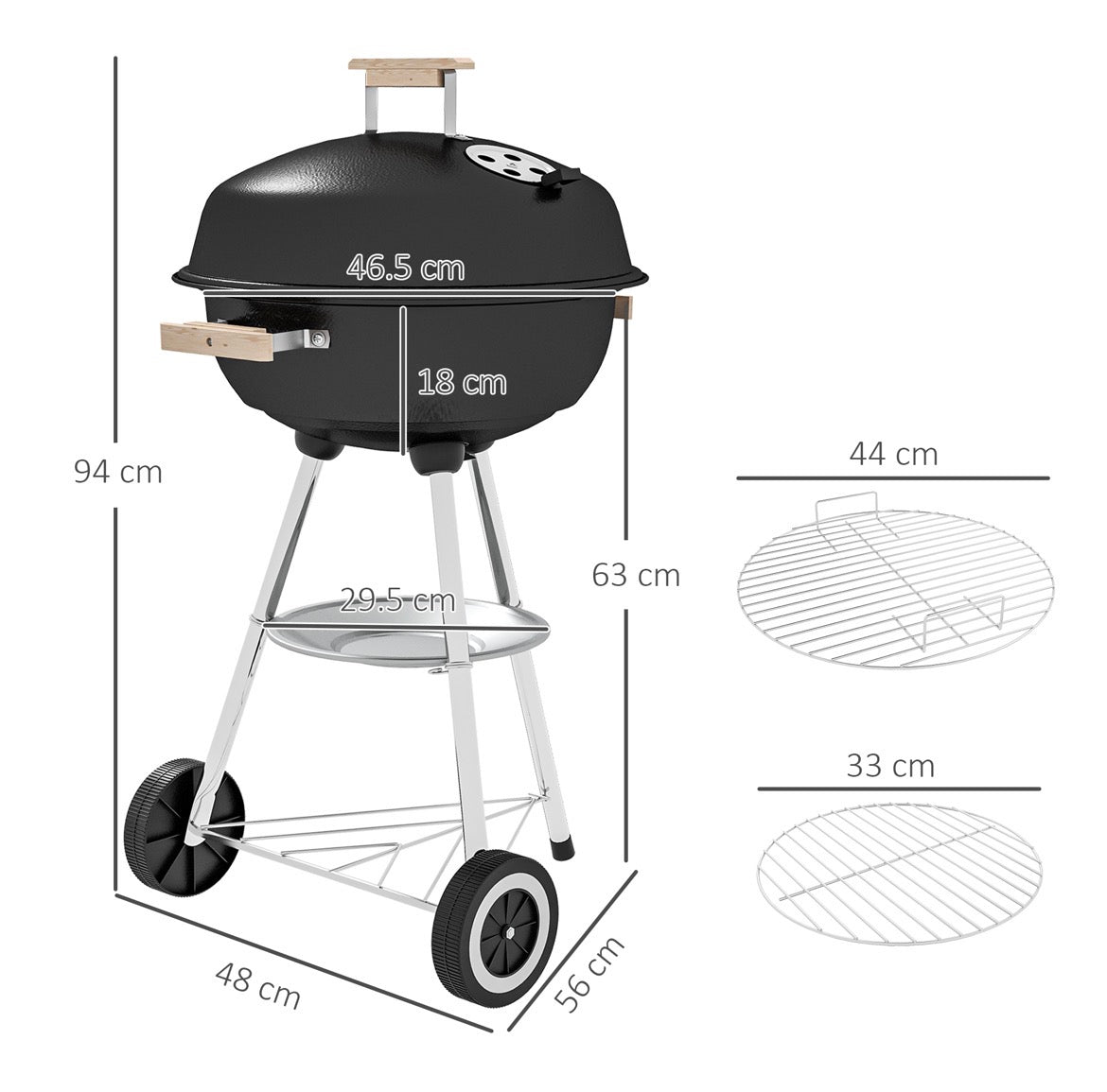 Portable Charcoal Grill BBQ Smoker with Lid Outdoor Heat Control Party Patio Barbecue Garden