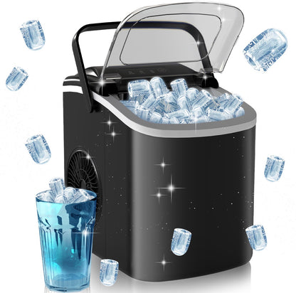 Portable Ice Maker Machine Countertop 12 KG in 24 H 9 Cubes in 6 Mins with Handle Ice Scoop and Basket for Home Office Kitchen Bar Party RV