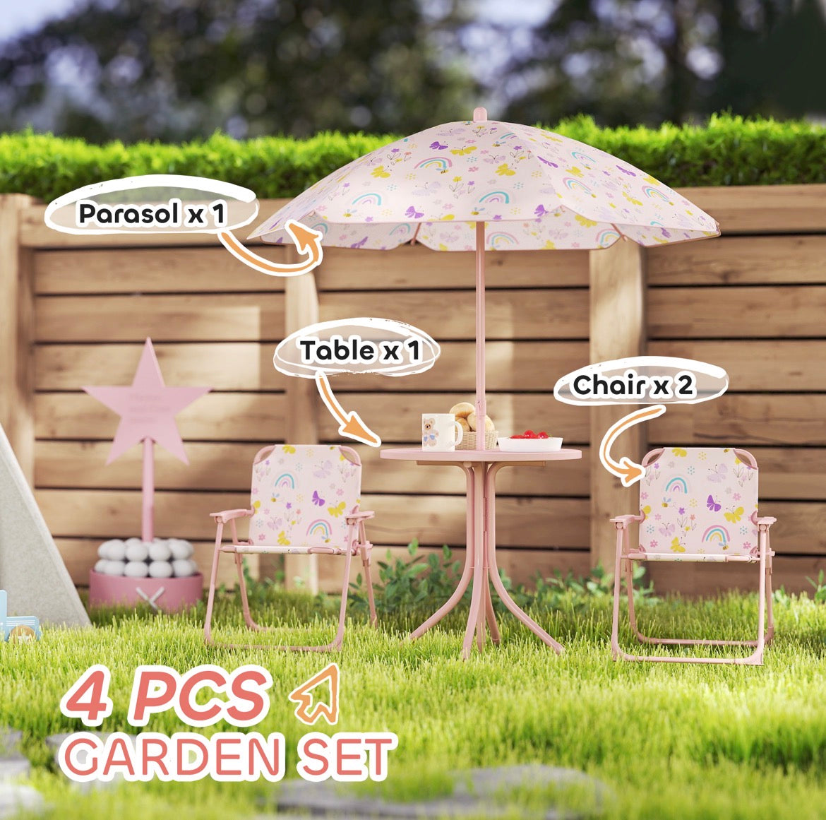 Outsunny Kids-Parasol Picnic Table and Chair Set