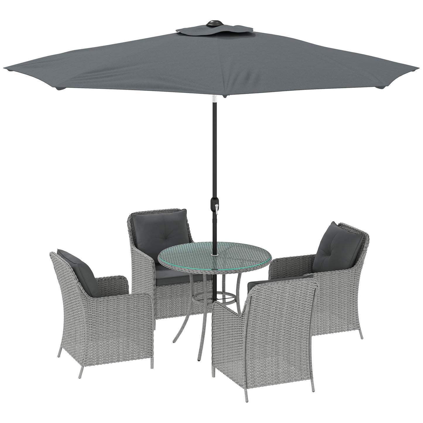 4 Seater Rattan Dining Set With Parasol