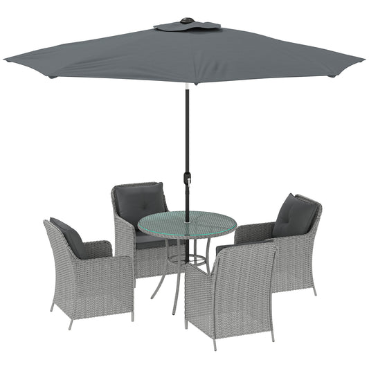 4 Seater Rattan Dining Set With Parasol