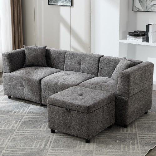 80-Sectional Sofa Couch With Removable Storage Ottoman