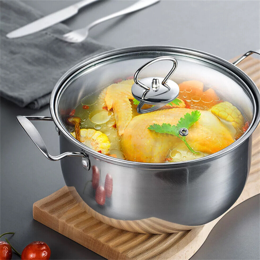 11PCS Induction Cookware Set Non Stick Stainless Steel Pots & Pans with Lids for Modern Kitchen