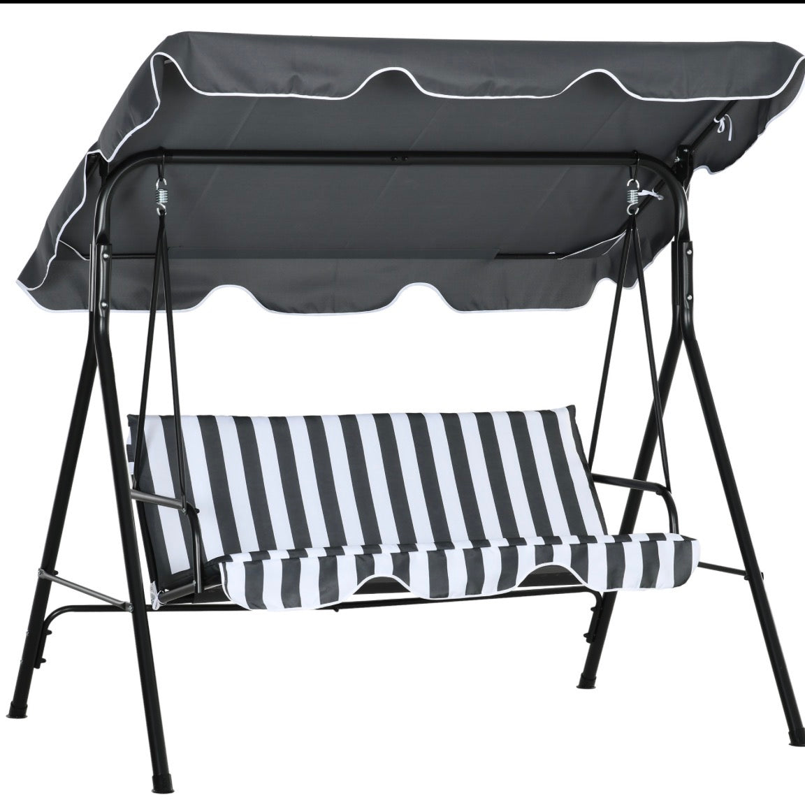3-Seater Garden Swing Seat With Adjustable Canopy and Cushion