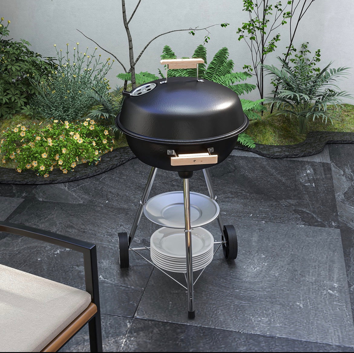 Portable Charcoal Grill BBQ Smoker with Lid Outdoor Heat Control Party Patio Barbecue Garden
